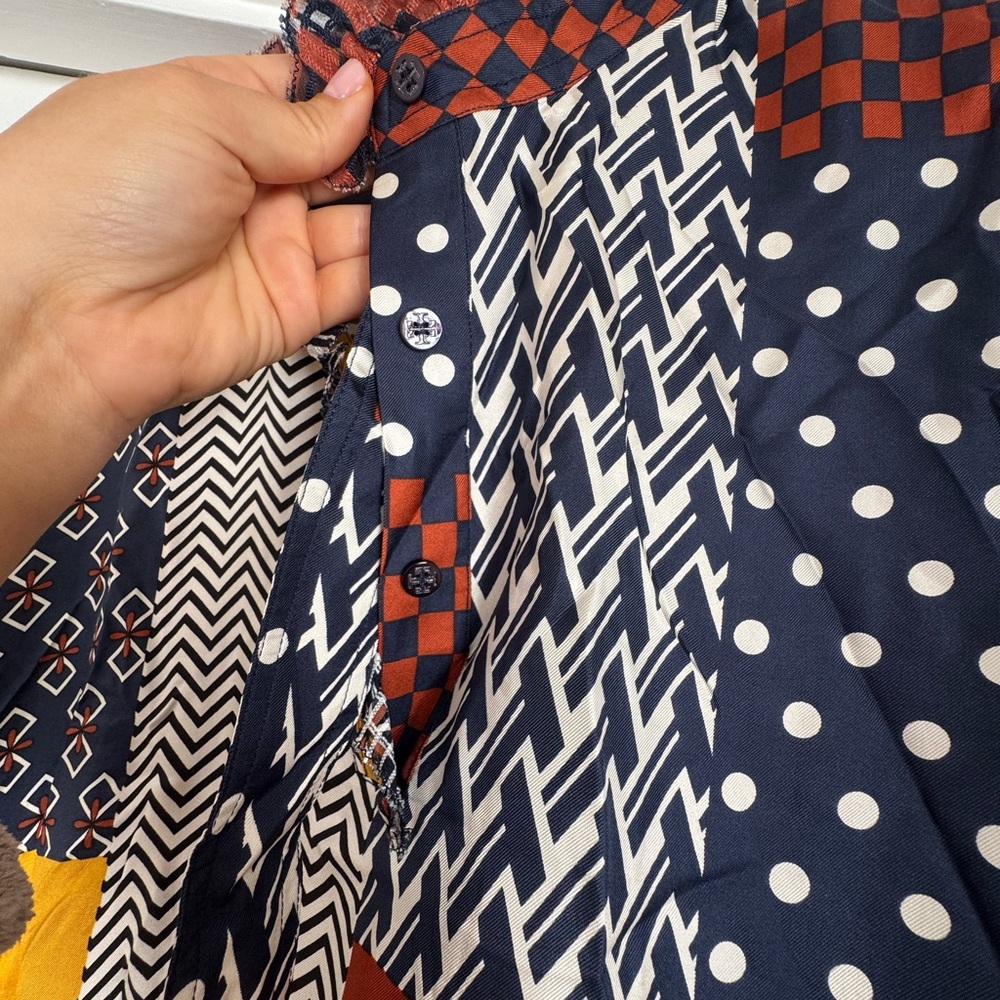 Tory Burch Patchwork Print Long Sleeve Belted Shi… - image 4
